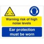 Warning Risk Of High Noise Levels Multi Purpose Sign with mandatory ear protection symbol