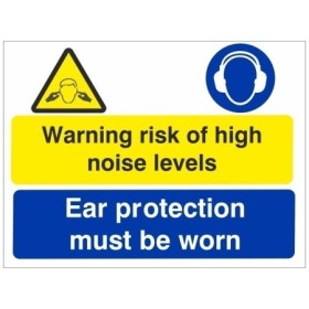 Warning Risk Of High Noise Levels Multi Purpose Sign with mandatory ear protection symbol