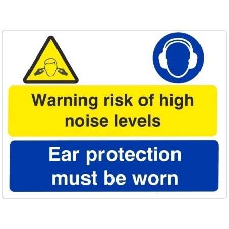 Warning Risk Of High Noise Levels Multi Purpose Sign with mandatory ear protection symbol