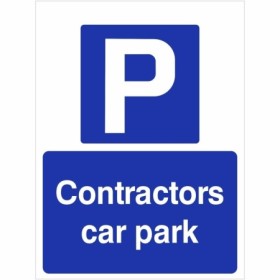 Blue and white Contractors Car Park Sign with parking symbol