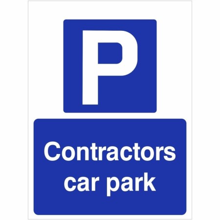 Blue and white Contractors Car Park Sign with parking symbol