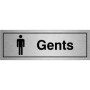  Brushed aluminium Gents toilet sign with male icon and bold black lettering