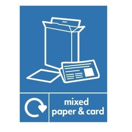 Mixed paper and card recycling sign with cardboard box and paper symbol