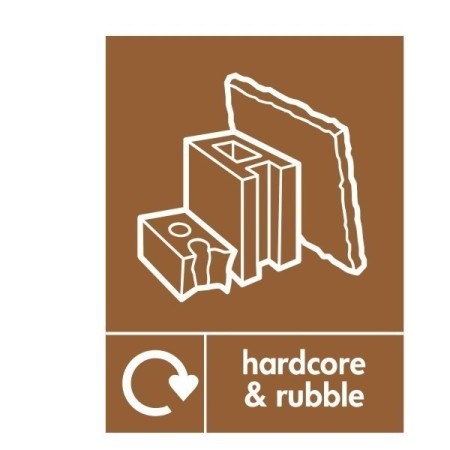 Hardcore And Rubble Recycling sign with construction waste recycling symbol