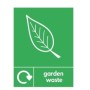 Garden Waste Recycling sign with leaf recycling symbol for garden waste disposal