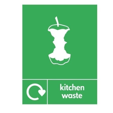 Kitchen Waste Recycling sign with food waste recycling symbol for kitchen waste disposal