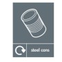 Steel Cans Recycling sign with steel can recycling symbol for recycling bin identification