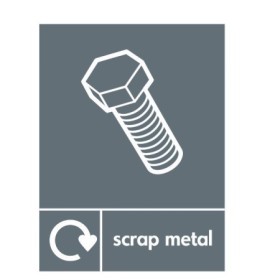 Scrap Metal Recycling sign with metal recycling symbol for scrap metal collection