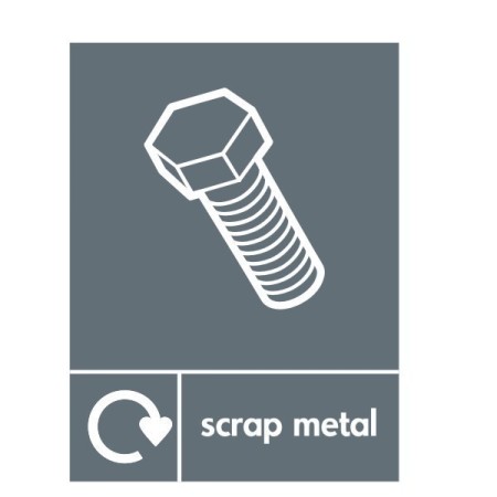 Scrap Metal Recycling sign with metal recycling symbol for scrap metal collection