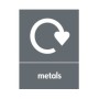 Metals recycling sign with recycling icon for metal waste disposal areas