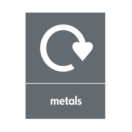 Metals Recycling sign with recycling symbol for metal waste collection