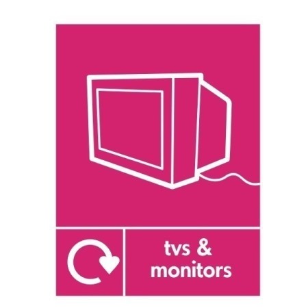 TV's And Monitors Recycling sign with electronic equipment recycling symbol