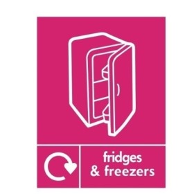 Fridges And Freezers Recycling sign with appliance recycling symbol