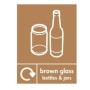 Brown Glass Bottles And Jars Recycling sign with bottle and jar recycling symbol