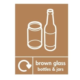 Brown Glass Bottles And Jars Recycling sign with bottle and jar recycling symbol