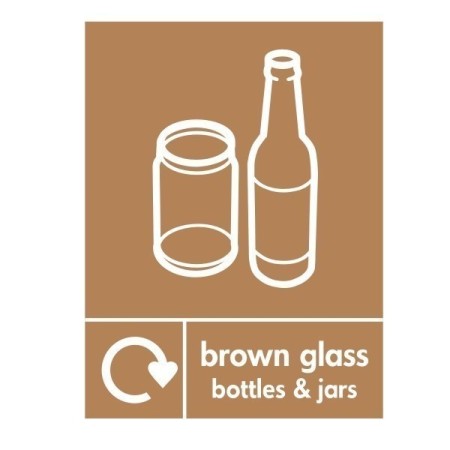 Brown Glass Bottles And Jars Recycling sign with bottle and jar recycling symbol