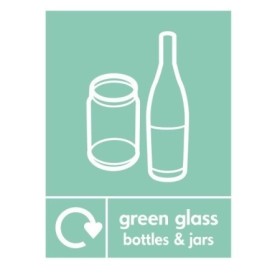 Green Glass Bottles And Jars Recycling sign with bottle and jar recycling symbol