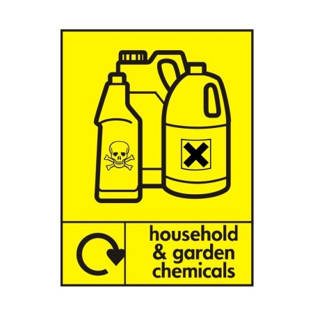 Household and garden chemicals recycling sign with hazardous chemical symbols