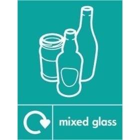 Mixed glass recycling sign with glass bottle and jar symbols