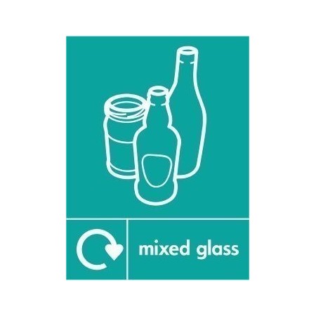 Mixed glass recycling sign with glass bottle and jar symbols