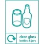 Clear glass bottles and jars recycling sign with glass container symbols