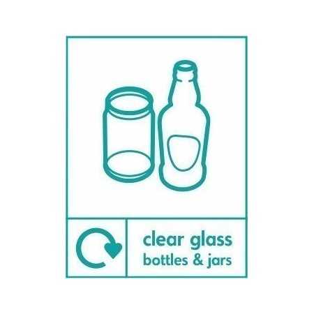 Clear glass bottles and jars recycling sign with bottle and jar symbols