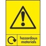 Hazardous materials recycling sign with warning symbol for hazardous waste areas