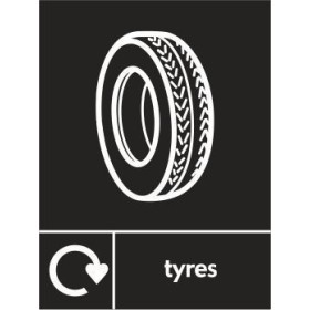 Tyres recycling sign with tyre recycling symbol