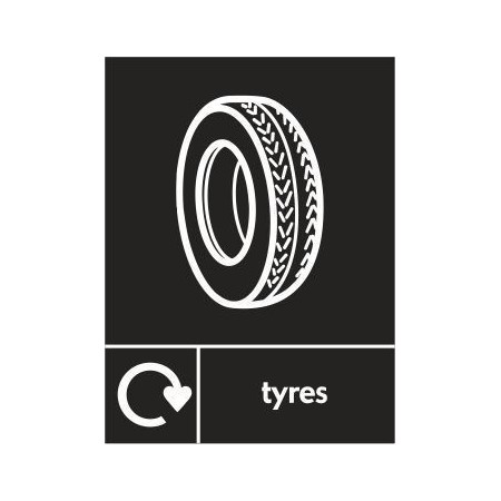 Tyres recycling sign with tyre recycling symbol