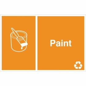 Paint recycling sign with paint can recycling symbol