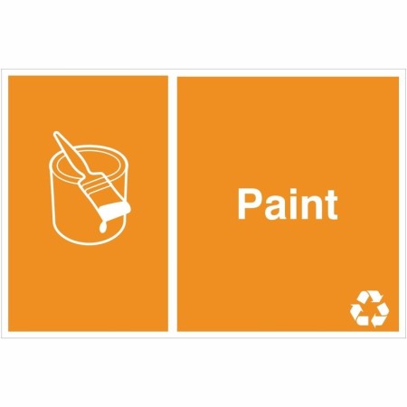 Paint recycling sign with paint can recycling symbol