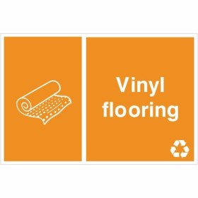 Vinyl flooring recycling sign with flooring roll recycling symbol