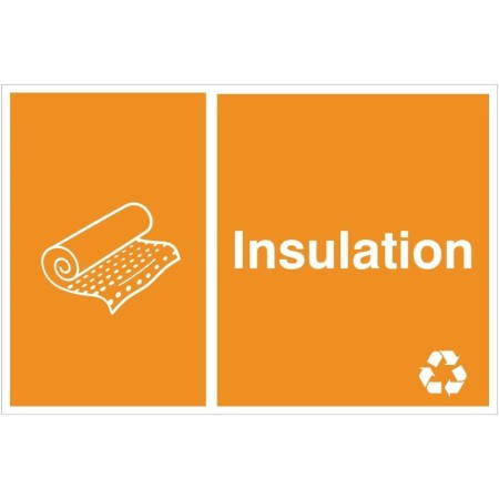 Insulation recycling sign with insulation roll recycling symbol