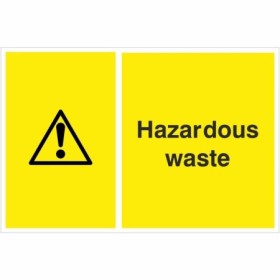 Hazardous waste recycling sign with warning symbol