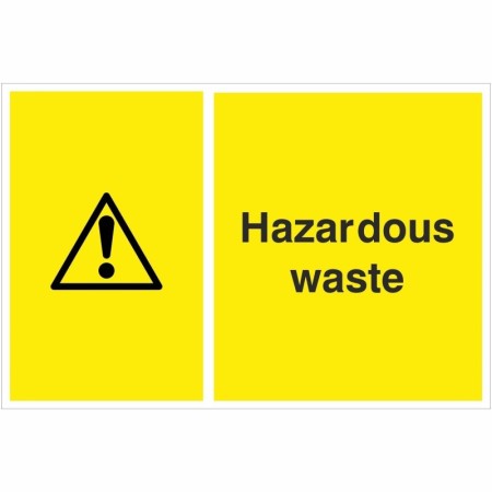 Hazardous waste recycling sign with warning symbol