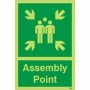 Glow in the dark assembly point safety sign with evacuation symbol