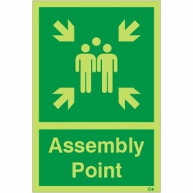 Glow in the dark assembly point sign with emergency gathering symbol
