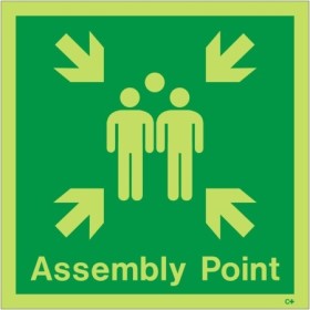 Glow in the dark assembly point sign with emergency gathering symbol