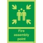 Glow in the dark fire assembly point sign with emergency gathering symbol