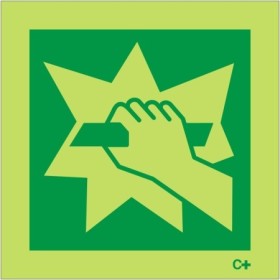 Glow in the dark In Case of Fire Break Glass sign with emergency break glass symbol