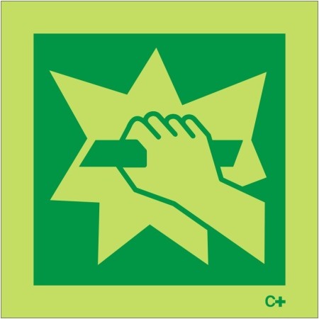 Glow in the dark In Case of Fire Break Glass sign with emergency break glass symbol