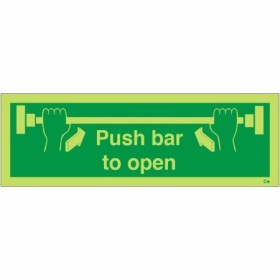 Glow in the dark Push Bar to Open sign with panic push bar symbols
