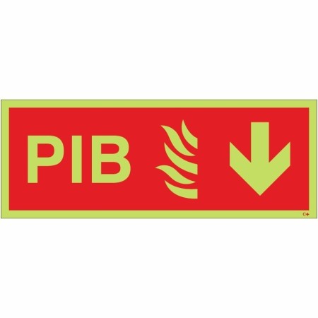 Glow in the dark premises information box PIB arrow down sign
