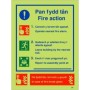 Glow in the dark 3 point Welsh and English fire action notice sign