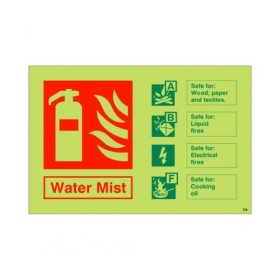 Glow in the dark water mist fire extinguisher sign