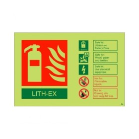 Glow in the dark LITH-EX fire extinguisher ID sign