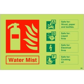 Glow in the dark Water Mist fire extinguisher sign