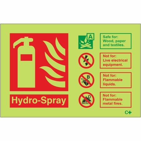 Glow in the dark Hydro-Spray fire extinguisher sign