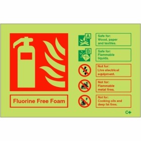Glow in the dark fluorine free foam fire extinguisher ID sign