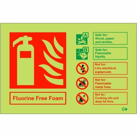 Glow in the dark fluorine free foam fire extinguisher ID sign